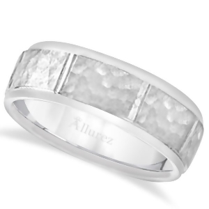 Men's Hammered Wedding Ring Wide Band 18k White Gold 7mm - All
