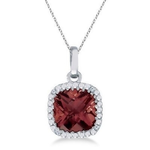 Cushion-cut Garnet and Diamond Pendant Necklace 14K White Gold 7mm - All