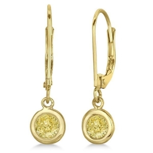 Leverback Dangling Drop Yellow Diamond Earrings 14k Yellow Gold 0.50ct - All