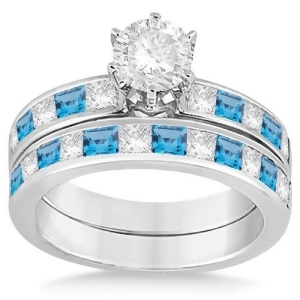 Channel Blue Topaz and Diamond Bridal Set 18k White Gold 1.30ct - All
