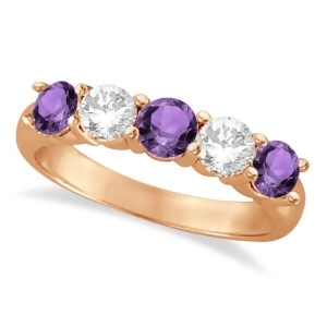 Five Stone Diamond and Amethyst Ring 14k Rose Gold 1.92ctw - All