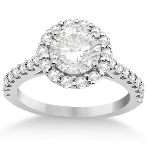 Round Pave Halo Diamond Engagement Ring Setting Platinum 0.74ct - All