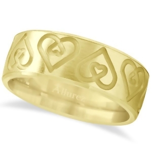 Ultra-fancy Embossed Twin Heart Wedding Band in 14k Yellow Gold - All