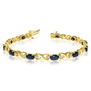 Oval Sapphire and Diamond Xoxo Link Bracelet 14k Yellow Gold 7.00ctw - All