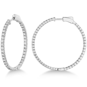 Stylish Large Round Diamond Hoop Earrings 14k White Gold 2.00ct - All
