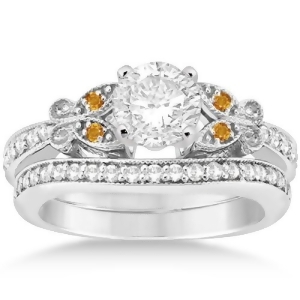 Butterfly Diamond and Citrine Bridal Set Platinum 0.42ct - All