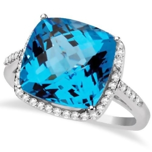Checkerboard Swiss Blue Topaz and Diamond Halo Ring 14K W. Gold 8.75tcw - All