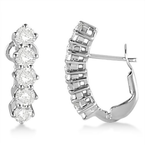 Five Stone Diamond Omega Earrings 14k White Gold 1.50ct - All