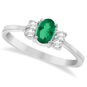 Solitaire Oval Green Emerald and Diamond Ring 14K White Gold 0.72ct - All