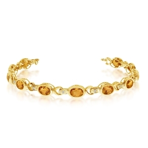 Oval Citrine and Diamond Link Bracelet 14k Yellow Gold 9.62ctw - All