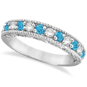 Blue Topaz and Diamond Band Filigree Ring Design 14k White Gold 0.60ct - All