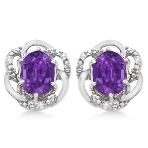 Oval Purple Amethyst and Diamond Earrings in 14K White Gold 3.05ct - All