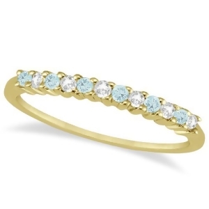 Petite Diamond and Aquamarine Wedding Band 14k Yellow Gold 0.20ct - All