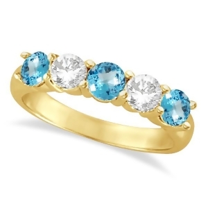 Five Stone Diamond and Blue Topaz Ring 14k Yellow Gold 1.92ctw - All