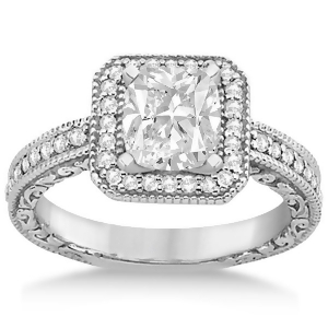 Milgrain Square Halo Diamond Engagement Ring Platinum 0.32ct. - All