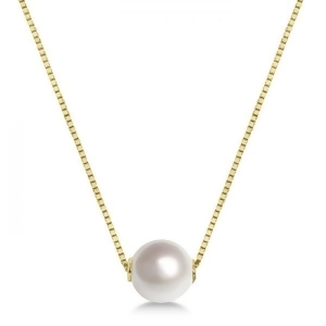 Solitaire Floating Akoya Pearl Pendant Necklace 14K Yellow Gold 7.5mm - All