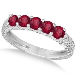 Five-stone Milgrain Filigree Ruby Ring Band 14k White Gold 0.90ct - All