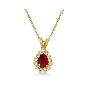 Pear Ruby and Diamond Pendant Necklace 14k Yellow Gold 0.70ct - All