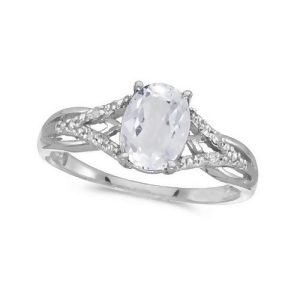 Oval White Topaz and Diamond Cocktail Ring 14K White Gold 1.62tcw - All