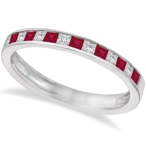 Princess Cut Diamond and Ruby Ring Band 14k White Gold 0.60ct - All