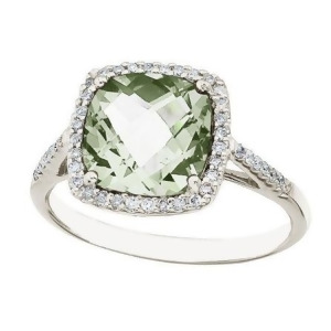 Cushion Green Amethyst and Diamond Cocktail Ring 14k White Gold 3.70ct - All