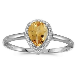 Pear Shape Citrine and Diamond Cocktail Ring 14k White Gold - All