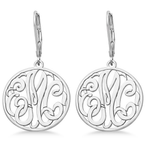 Customized Initial Circle Monogram Earrings in 14k White Gold - All