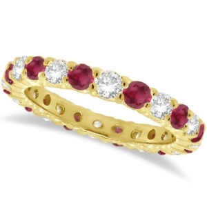 Red Garnet and Diamond Eternity Ring Band 14k Yellow Gold 1.07ct - All