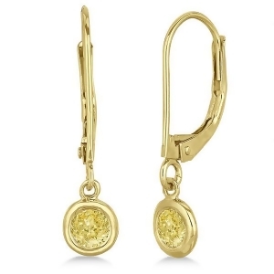 Leverback Dangling Drop Yellow Diamond Earrings 14k Yellow Gold 0.40ct - All