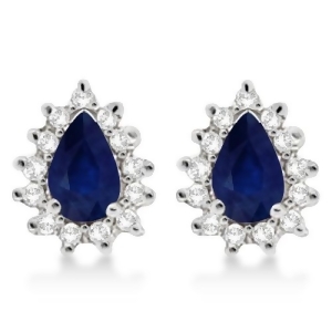 Blue Sapphire and Diamond Teardrop Earrings 14k White Gold 1.10ctw - All