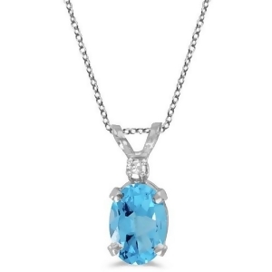 Oval Blue Topaz and Diamond Solitaire Pendant 14K White Gold 1.00ct - All