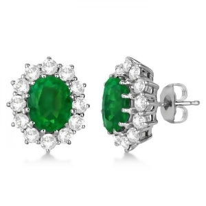 Oval Emerald and Diamond Earrings 14k White Gold 7.10ctw - All