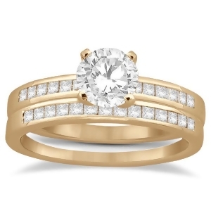 Channel Princess Cut Diamond Bridal Ring Set 18k Rose Gold 0.35ct - All