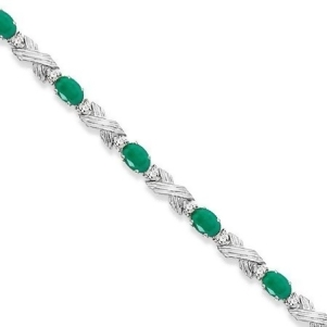 Emerald and Diamond Xoxo Link Bracelet in 14k White Gold 6.65ct - All