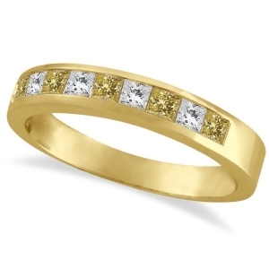 Princess-cut Yellow Canary and White Diamond Ring Band 14k Yellow Gold - All