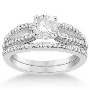 Cathedral Split Shank Diamond Ring and Band Set 14K White Gold 0.35ct - All
