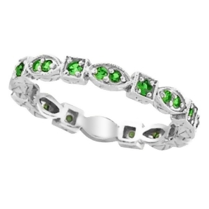 Emerald Eternity Stackable Ring Anniversary Band 14k White Gold 0.47ct - All