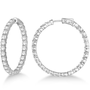 Prong-set Large Diamond Hoop Earrings 14k White Gold 8.01ct - All