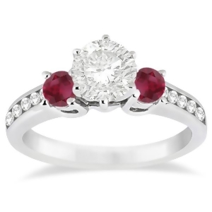 Three-stone Ruby and Diamond Engagement Ring 18k White Gold 0.60ct - All