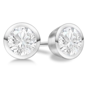 Round Diamond Stud Earrings Bezel Setting In 18K White Gold - All