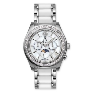 Allurez Women's White Topaz Moonphase Watch w/ Mother of Pearl Dial - All