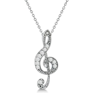 Women's Diamond Musical Note Pendant Necklace 14k White Gold 0.11ct - All