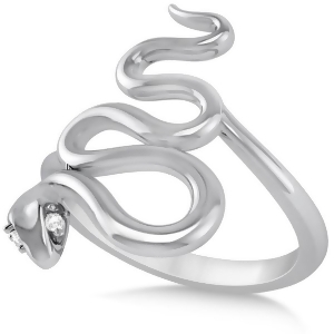 Diamond Eyed Snake Fashion Ring in 14k White Gold .03 carat - All