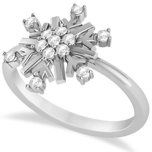 Large Diamond Snowflake Shaped Fashion Ring 14k White Gold 0.20ctw - All