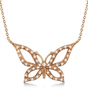 Diamond Butterfly Pendant Necklace 14k Rose Gold 0.21ctw - All