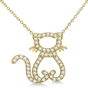 Diamond Cat Shaped Pendant Necklace 14k Yellow Gold 0.27ctw - All