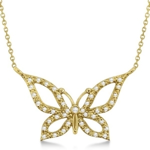 Diamond Butterfly Pendant Necklace 14k Yellow Gold 0.21ctw - All