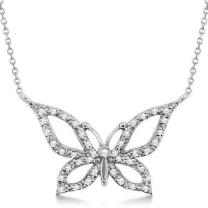Diamond Butterfly Pendant Necklace 14k White Gold 0.21ctw - All