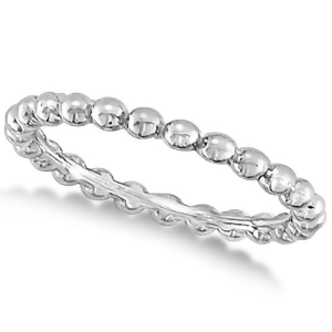 Women's Plain Metal Solid Beaded Stackable Ring 14k White Gold - All