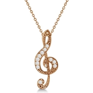 Women's Diamond Musical Note Pendant Necklace 14k Rose Gold 0.11ct - All